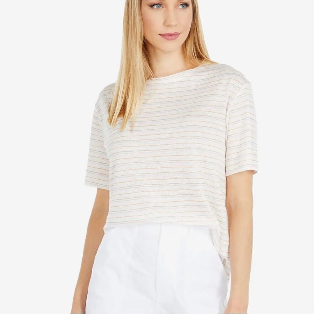 Vince Linen Striped Short Sleeve Tee